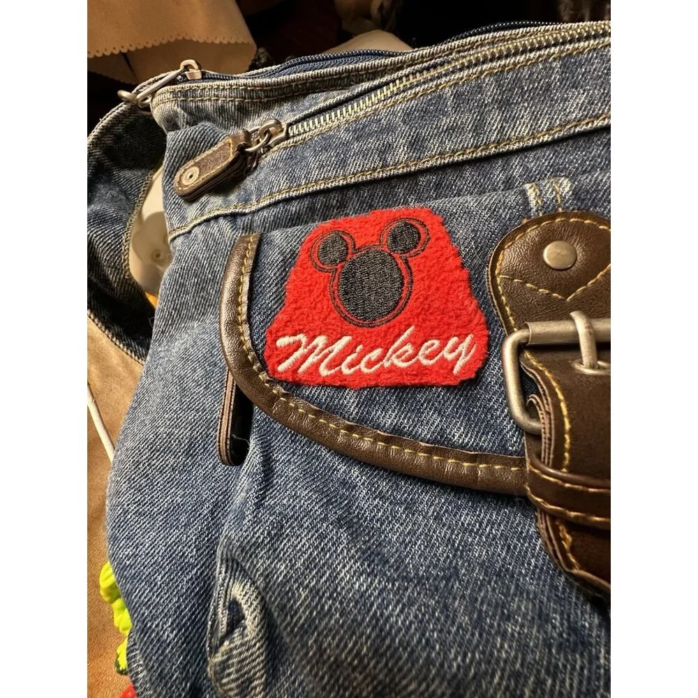 Vtg Mickey‎ Mouse Disney 1990s Dark Denim Jean Purse Bag Patches Zippers READ